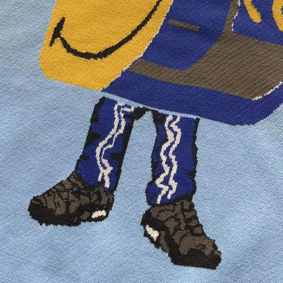 Cavermpt Blue Long Sleeve Smiley Loose Knit Sweater - Picture 14 of 15